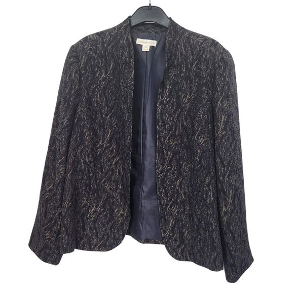 Coldwater Creek Jackets & Blazers - Coldwater Creek Shimmer Jacquard Open Jacket Blazer Blue Black Petite Women's LP